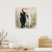 キャッツバレンタインデイホリデーヴィンテージウォーターカラー ポスター (キッチン)