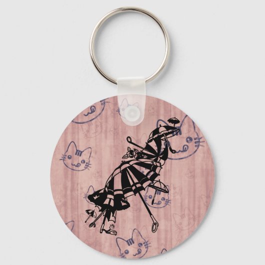 キャッツパラソルスアンブレラインクアートイラストレーション キーホルダー (正面)