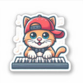 キャッツピ遊アノデザイン音楽・猫好き シール (正面)