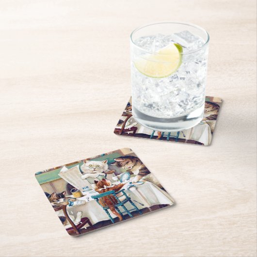 キャッツブレックファーストタイムルイスウェイン スクエアペーパーコースター (インサイチュ)