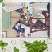 キャッツブレックファーストタイムルイワーイン キッチンタオル (折り畳み)