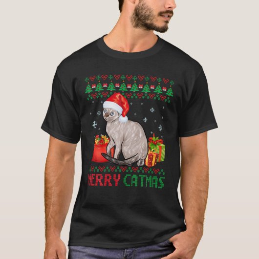 キャッツマメリーットキャット醜いクリスマスデボンレックスママパパ Tシャツ (正面)