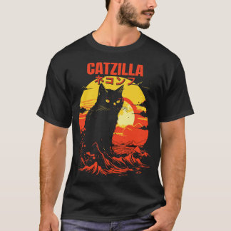 キャッツラ日本のレトロマウンテンサンセットキャット Tシャツ
