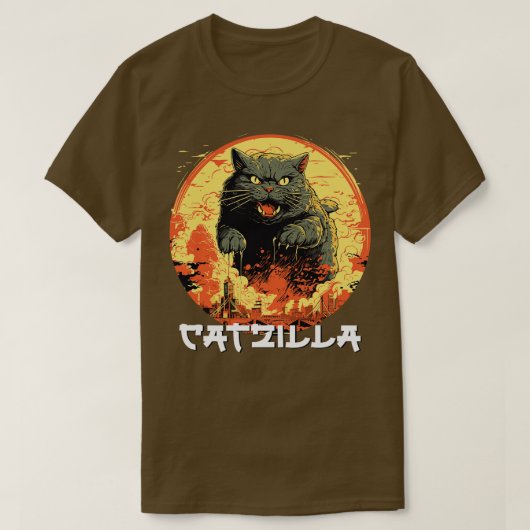 キャッツリャ日本のサンセットキャッおもしろいトパロディヴィンテージ Tシャツ (デザイン正面)