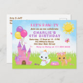 キャッツ子猫キャッスルピンクの誕生日パーティーはがき ポストカード (正面/裏面)