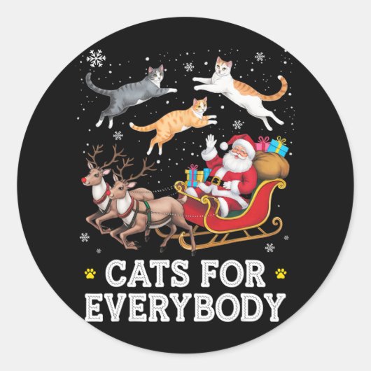 キャッツfor Everybodyクリスマスサンおもしろいタ猫好き ラウンドシール (正面)