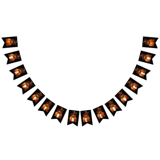 キャットおもしろいカボチャハッピーハローウィン バンティングフラッグ (全)