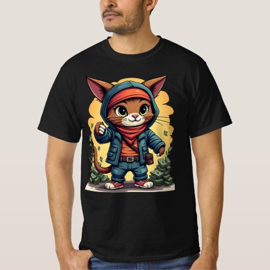 キャットおもしろいキャッパー – Robber Cat T-Shirt Tシャツ (正面)