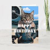 キャットおもしろいパイロット&飛行機クール航空誕生日 カード (正面)