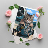 キャットおもしろいパイロット&飛行機クール航空誕生日 カード