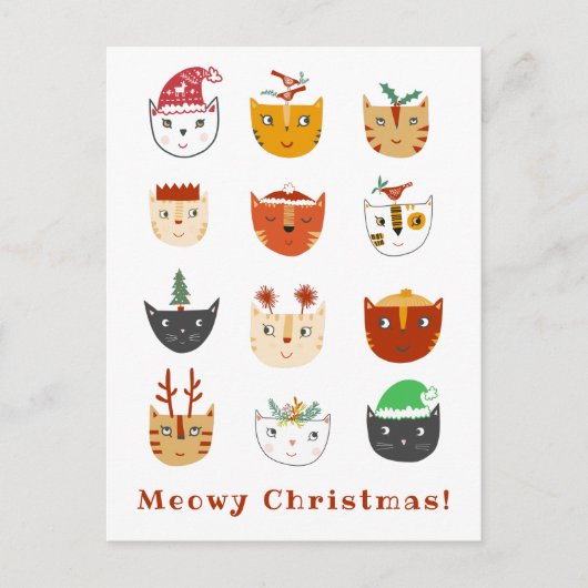 キャットおもしろいマイクリスマスホリデーハガキ シーズンポストカード (正面)