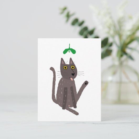 キャットおもしろいユーモアホリデー シーズンポストカード (スタンド正面)