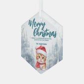 キャットおもしろい子猫メリークリスマスツリー雪ホリデーパーティー ガラスオーナメント (正面左)