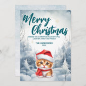 キャットおもしろい子猫メリークリスマスツリー雪ホリデーパーティー シーズンカード (正面/裏面)