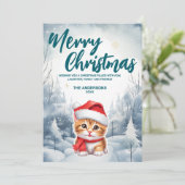 キャットおもしろい子猫メリークリスマスツリー雪ホリデーパーティー シーズンカード (スタンド正面)