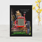 キャットおもしろい駆動トラクタ誕生日カード カード (黄色い花)