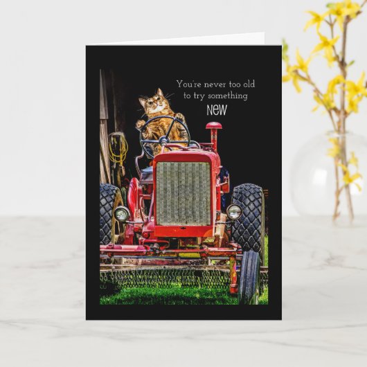 キャットおもしろい駆動トラクタ誕生日カード カード (黄色い花)