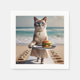 キャットがハンバーガーを食べている スタンダードカクテルナプキン