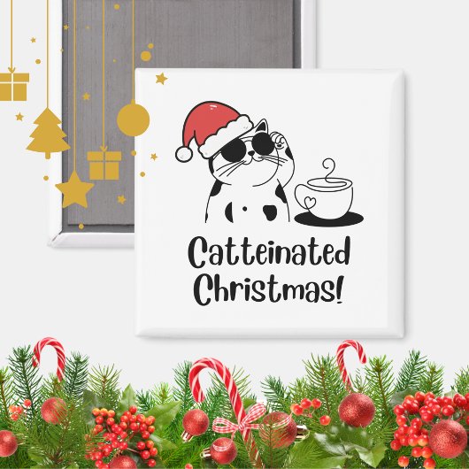 キャットにゃーにゃー クリスマスコーヒーと猫好きホリデー マグネット
