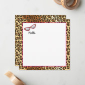 キャットアイグラスヒョウ柄(名前をカスタムする付) ノートカード (正面/裏面インサイチュ)