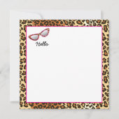 キャットアイグラスヒョウ柄(名前をカスタムする付) ノートカード (正面)