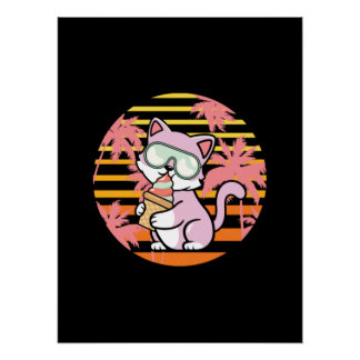 キャットアイスクリームレトロ90s ポスター