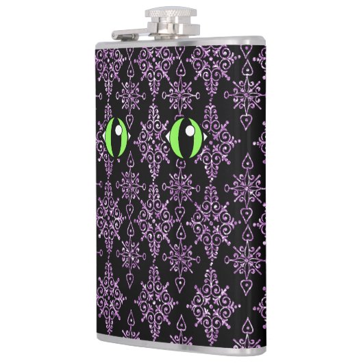 キャットアイズパープルダマスクビニールフラッ包まれたク フラスク (左)