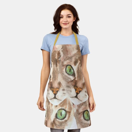 キャットアイデザインエプロン、キャットファミリーキャットママモギフト エプロン (着用した状態)