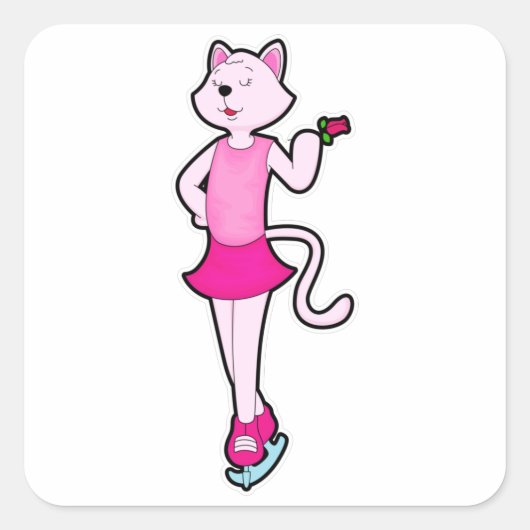 キャットアットアイススケートで滑ると花 スクエアシール (正面)