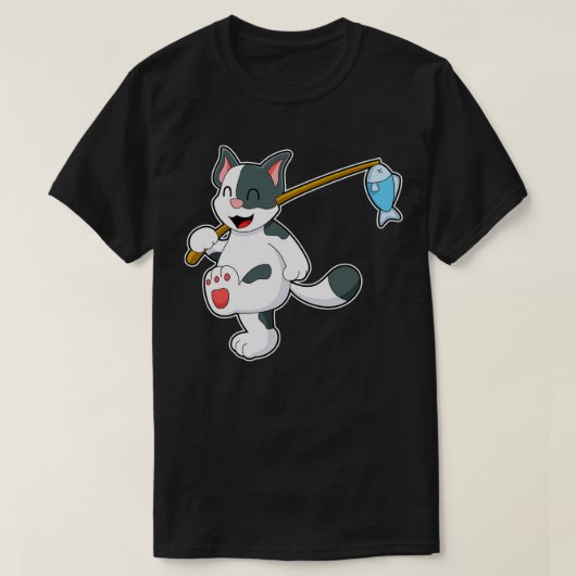 キャットアット魚釣りと魚釣りロッド1 Tシャツ (デザイン正面)