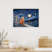 キャットアンダースターリーナイトウォータースカラー ポスター (キッチン)