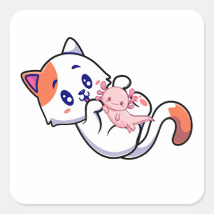 キャットアンドアクソロトルかわいいネコアニメ スクエアシール