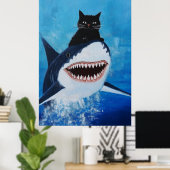 キャットアンドシャーク絵を描ズ ポスター (ホームオフィス)