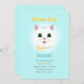 キャットアンドスターズオンライトブルーボーイ誕生日招待状 招待状 (正面/裏面)