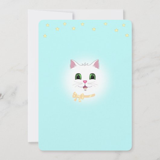 キャットアンドスターズオンライトブルーボーイ誕生日招待状 招待状 (裏面)