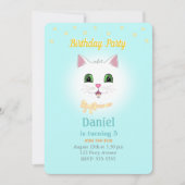 キャットアンドスターズオンライトブルーボーイ誕生日招待状 招待状 (正面)