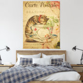 キャットアンドティーカップヴィンテージはがきフランスの キャンバスプリント (インサイチュ (寝室))