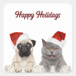 キャットアンドドッグメリークリスマス スクエアシール