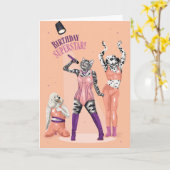 キャットアンドドッグ誕生日スーパースター カード (黄色い花)