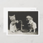 キャットアンドドールアットウォーターポンプヴィンテージ不思議 ポストカード (正面/裏面)