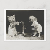 キャットアンドドールアットウォーターポンプヴィンテージ不思議 ポストカード (正面)