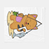 キャットアースフィッシャ魚釣りロッド&フィッシュ フリースブランケット (正面(横))