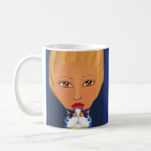 キャットアートコーヒーマグを持つ女の子 コーヒーマグカップ (左)