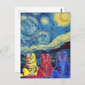 キャットアートパロディ、ファンゴッホ、スターリーナイト ポストカード (正面/裏面)