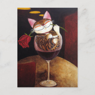 キャットアートレッドワイン ポストカード