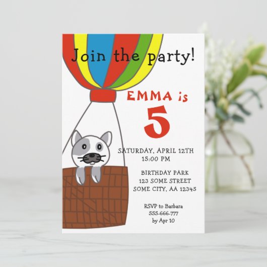 キャットインエアバルーン子供の誕生日 招待状 (スタンド正面)