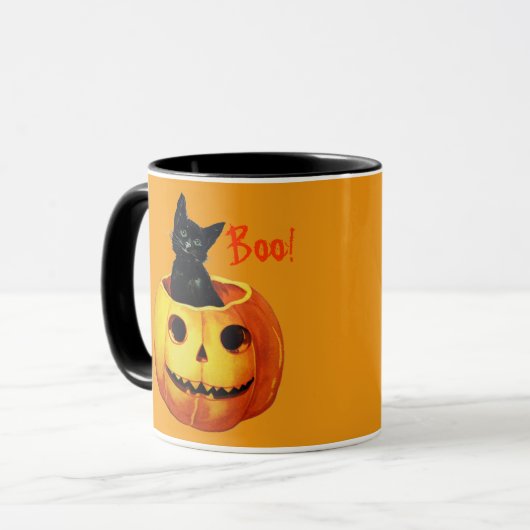 キャットインカボチャヴィンテージハロウィーンコーヒーマグ マグカップ (正面左)