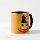 キャットインカボチャヴィンテージハロウィーンコーヒーマグ マグカップ (正面右)