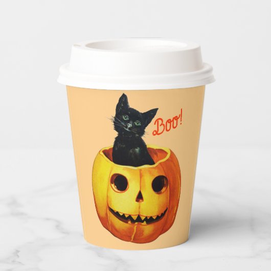 キャットインカボチャヴィンテージハロウィーンコーヒーマグ 紙コップ (裏面)