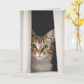キャットインカーテン誕生日 カード (黄色い花)